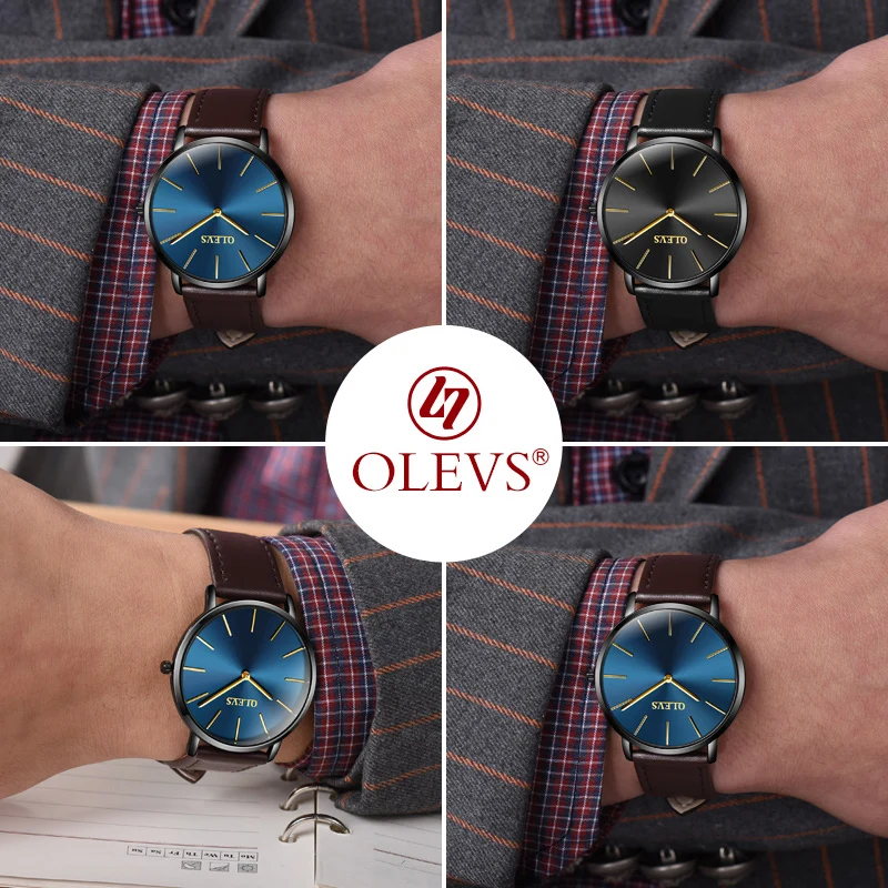 Ультра тонкие мужские часы 2017 Топ бренд класса люкс Натуральная кожа