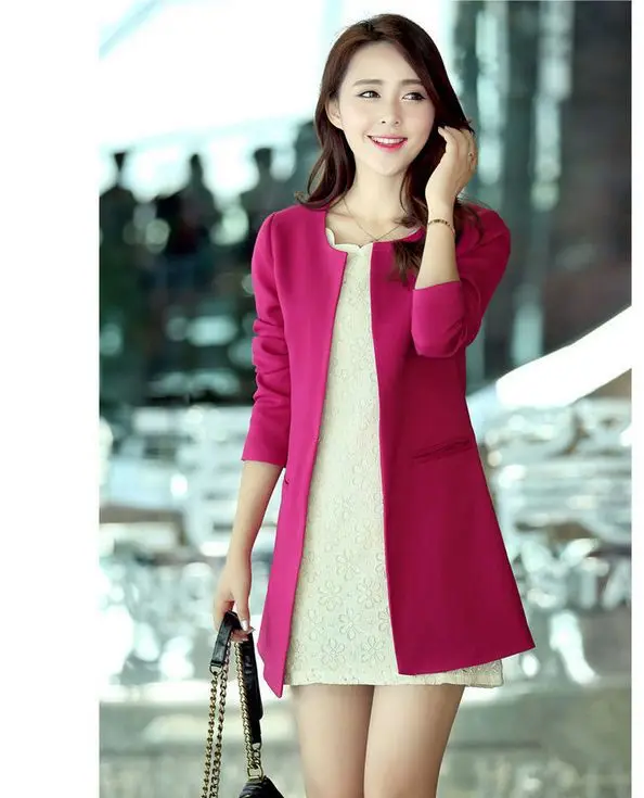 2017 весенние женские блейзеры с круглым вырезом и карманами модное тонкое длинное