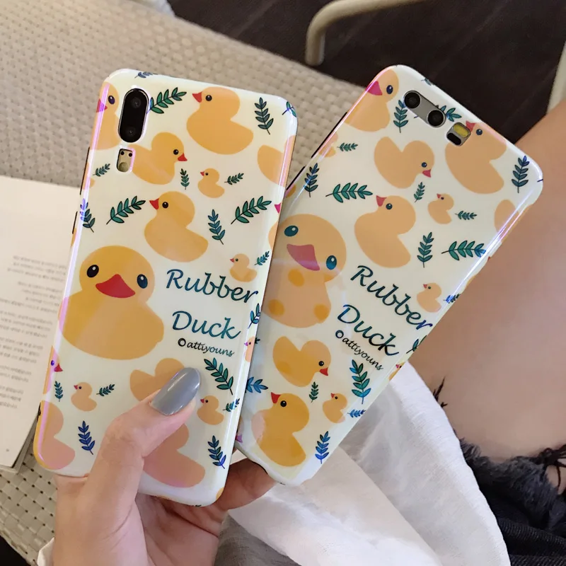 For Huawei P20 3D Cartoon Yellow Duck case Cute Soft back cover huawei pro / P10 mate10 honor 10 + toy +StrapS |