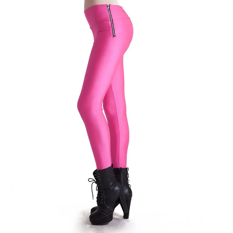 Женские Новые леггинсы ярких цветов с боковой молнией эластичные штаны