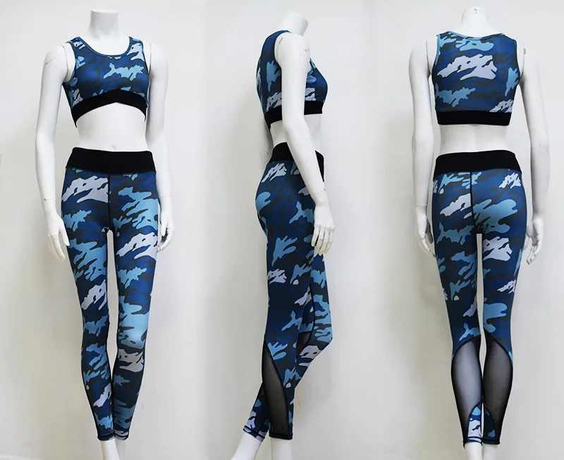 ESHINES Camouflage New Sexy Yoga Set Women Gym Sets 2 Piece Workout Clothes For Sport Suit Dropship | Спорт и развлечения