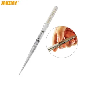 Jakemy 165 мм регулируемый Пинцет Антистатический пинцет из нержавеющей стали прямой заостренный наконечник Скользящий замок плотно держать