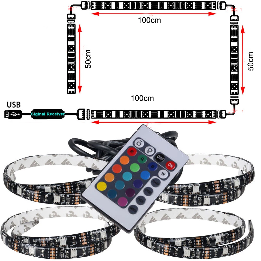 Светодиодная лента для телевизора USB 5 В RGB 5050 водонепроницаемая 1 м 2 3