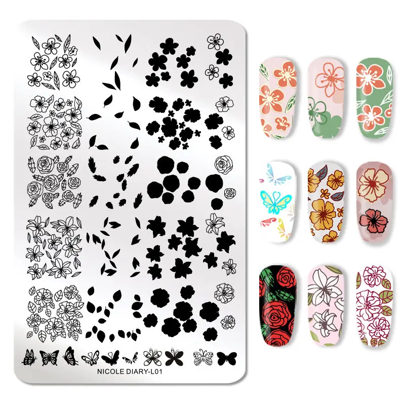 Nicole дневник ногтей штамповки пластины цветок геометрические кружева тема ногтей шаблон Мандала отпечаток листика дизайн ногтей печать шаблон изображения