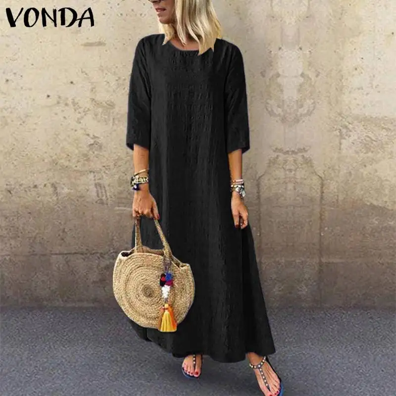Макси платья VONDA 2020 богемное сексуальное платье с О образным вырезом и рукавом 3/4