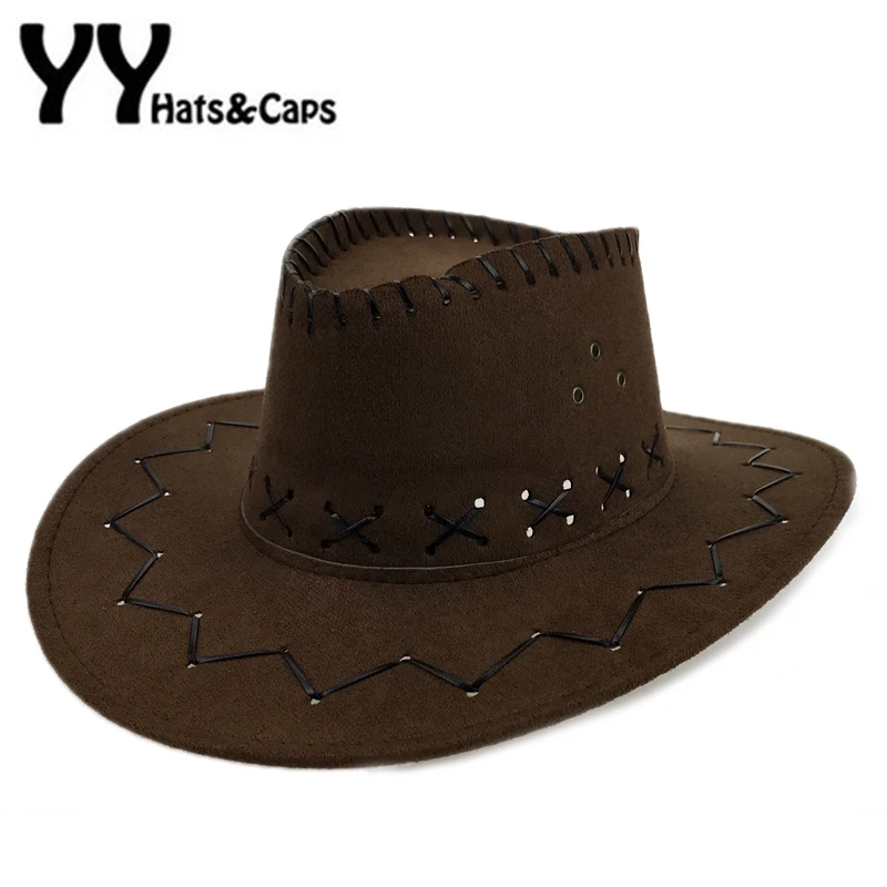 Ковбойские шапки для детей с полями Sombreros Mujer в Западном и американском стиле для мальчиков Sombrero Vaquero из искусственной замши с тремя завязками YY17164
