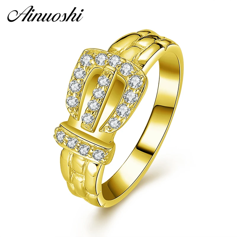 AINUOSHI Real 14K Solid Yellow Gold Cluster Crown Ring Carved Band Simulated Diamond Wedding Engagement Ring for Women Jewelry