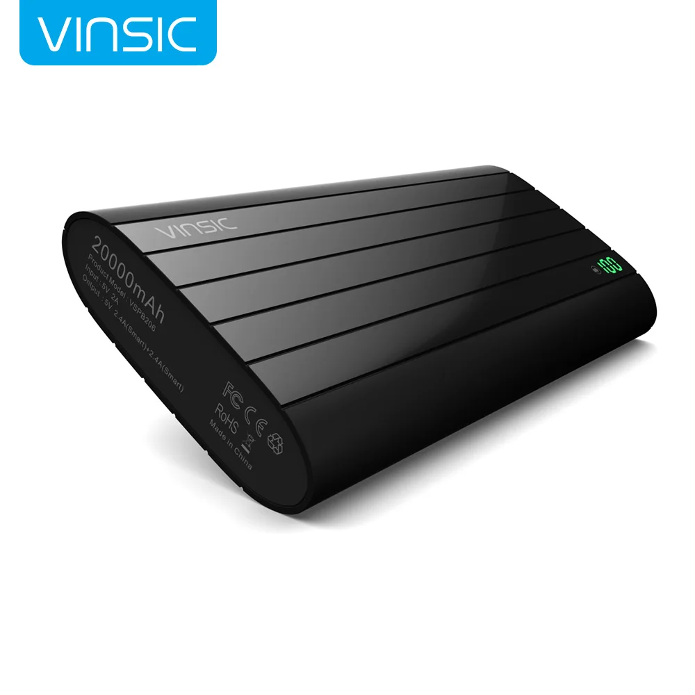 Vinsic черный 20000mAh внешний аккумулятор смарт идентификация двойное внешнее