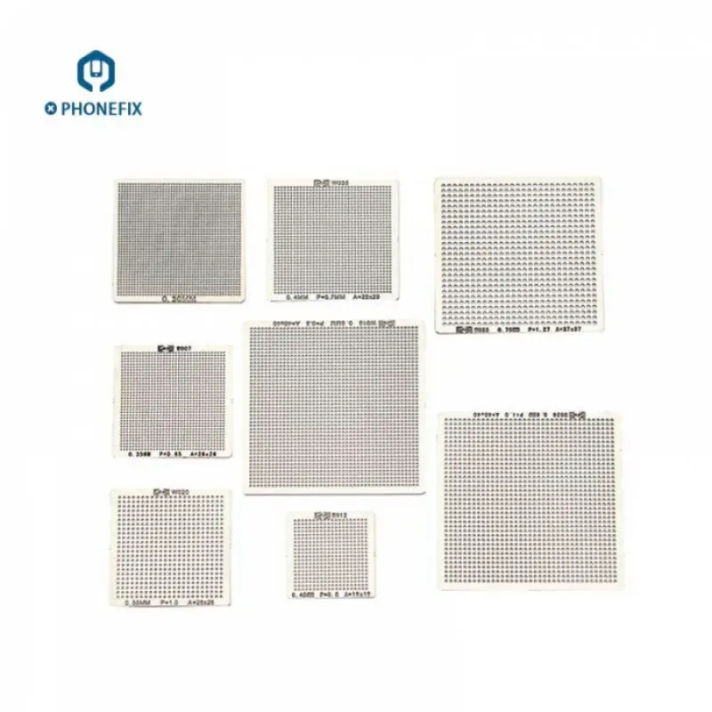 

PHONEFIX Universal BGA Stencils 8pcs /lot BGA Reballing Stencils Kit for Mobile Phone IC Chip Rework Soldering Repair Tools