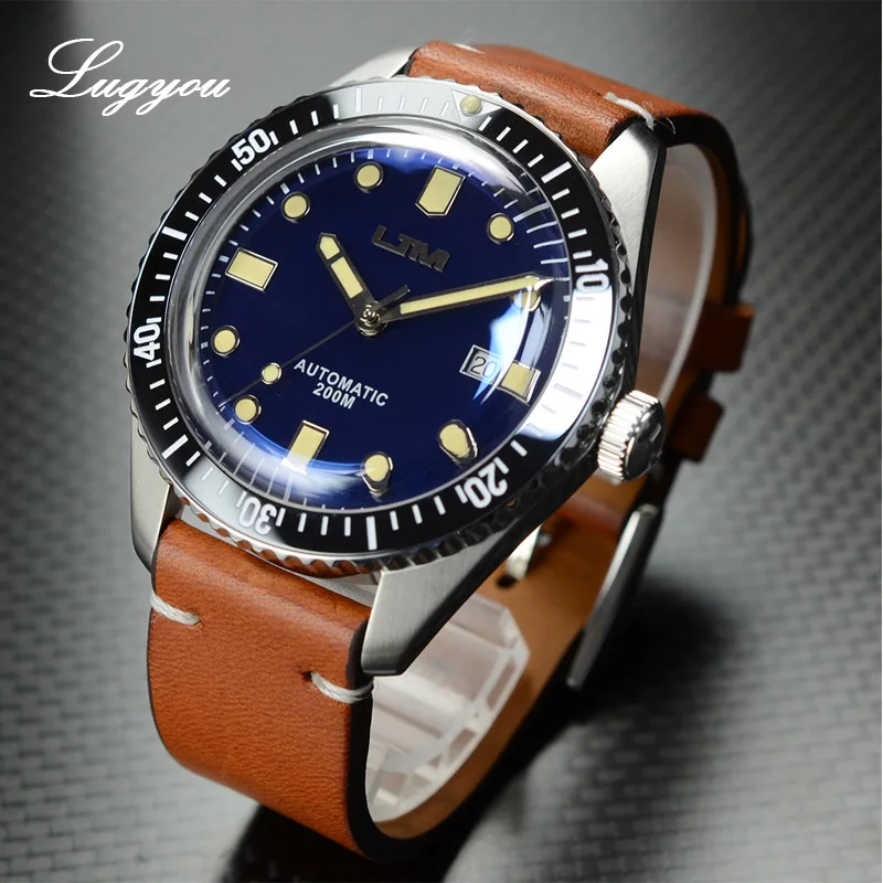 Blue SW200 Lugyou San Martin Sea Master Diver Мужские часы Автоматические из нержавеющей стали сапфировое стекло 20 бар водонепроницаемый кожаный ремешок Дата - Цвет: Blue SW200