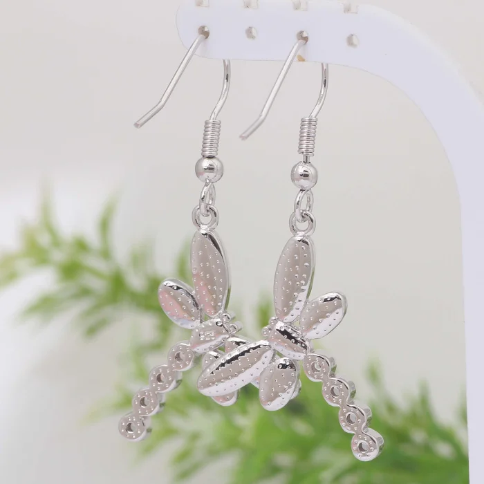 Женские серьги в виде стрекозы с белым опалом и фианитом | Украшения аксессуары