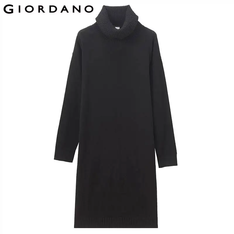 Giordano женское трикотажное платье с воротником-черепахой вязаное длинными