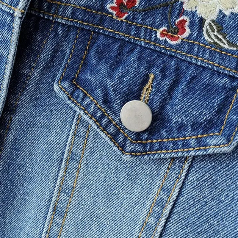 Linshow цветочный Вышивка Весна джинсовая куртка новинка 2017 года Повседневное