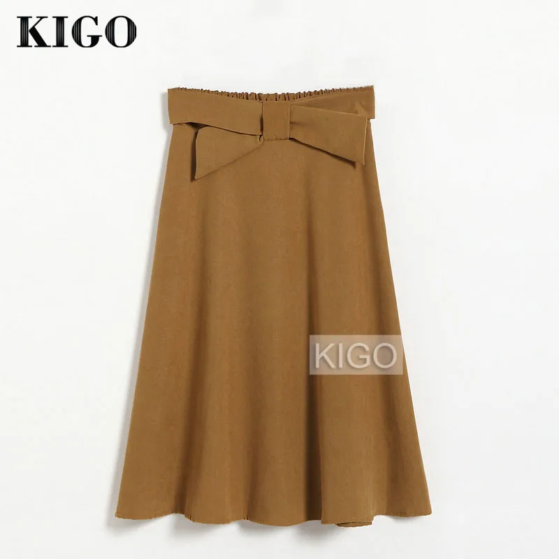 KIGO Осенняя Женская эластичная плиссированная юбка в стиле ретро с бантом
