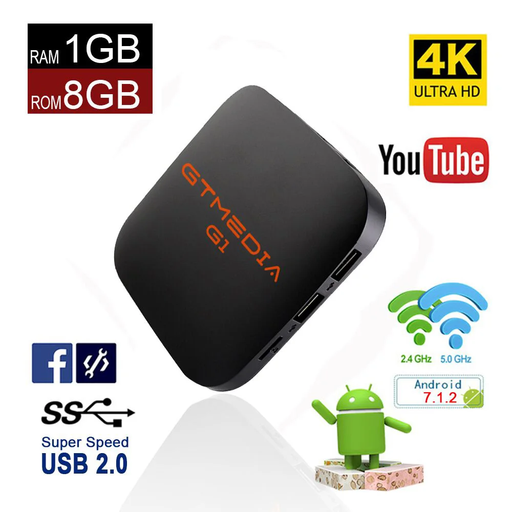 GTMEDIA G1 Android 7.1.2 OS Смарт ТВ Box Amlogic S905W 4 ядра медиаплеер Android ТВ коробка 4K HD Поддержка IPTV Set-top Box