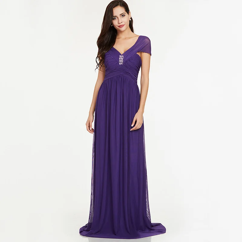 Женское вечернее платье в пол tanpelll длинное фиолетовое с v образным вырезом и
