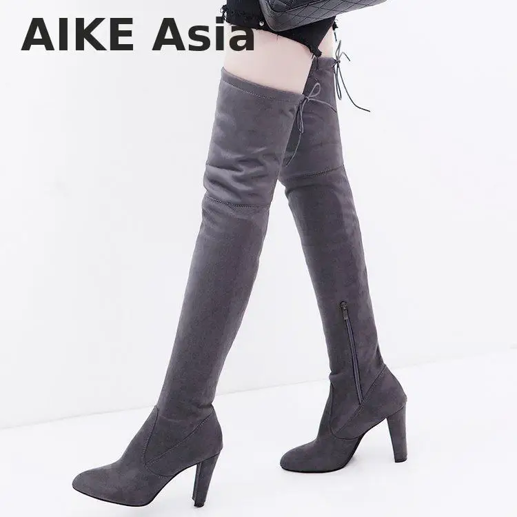 Aike Asia New Over The Knee Boots Women Shoes Winter Stretch Keep Warm High Heels Long ShoesElastic Band | Обувь