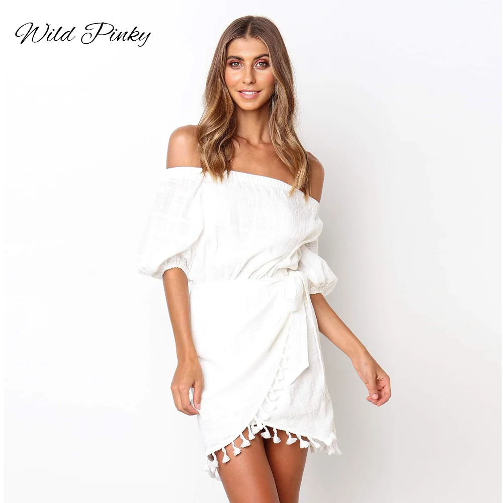 WildPinky 2019 с открытыми плечами кисточкой Этническая короткие женские модельные