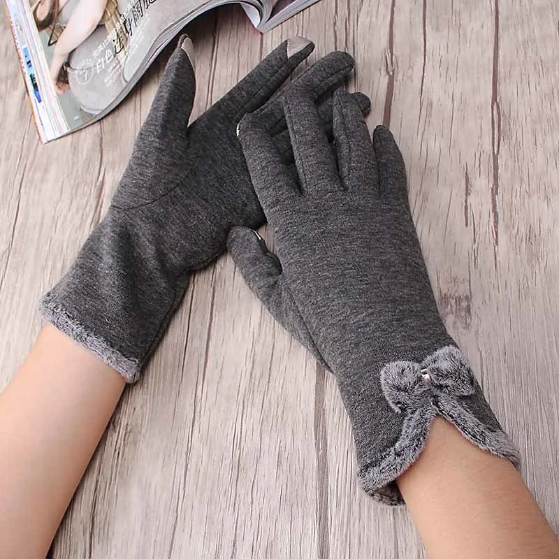 Модный бант Guantes, зимние милые плюшевые перчатки с бантом для девочек, кашемировые перчатки Luvas, толстые теплые женские митенки, перчатки