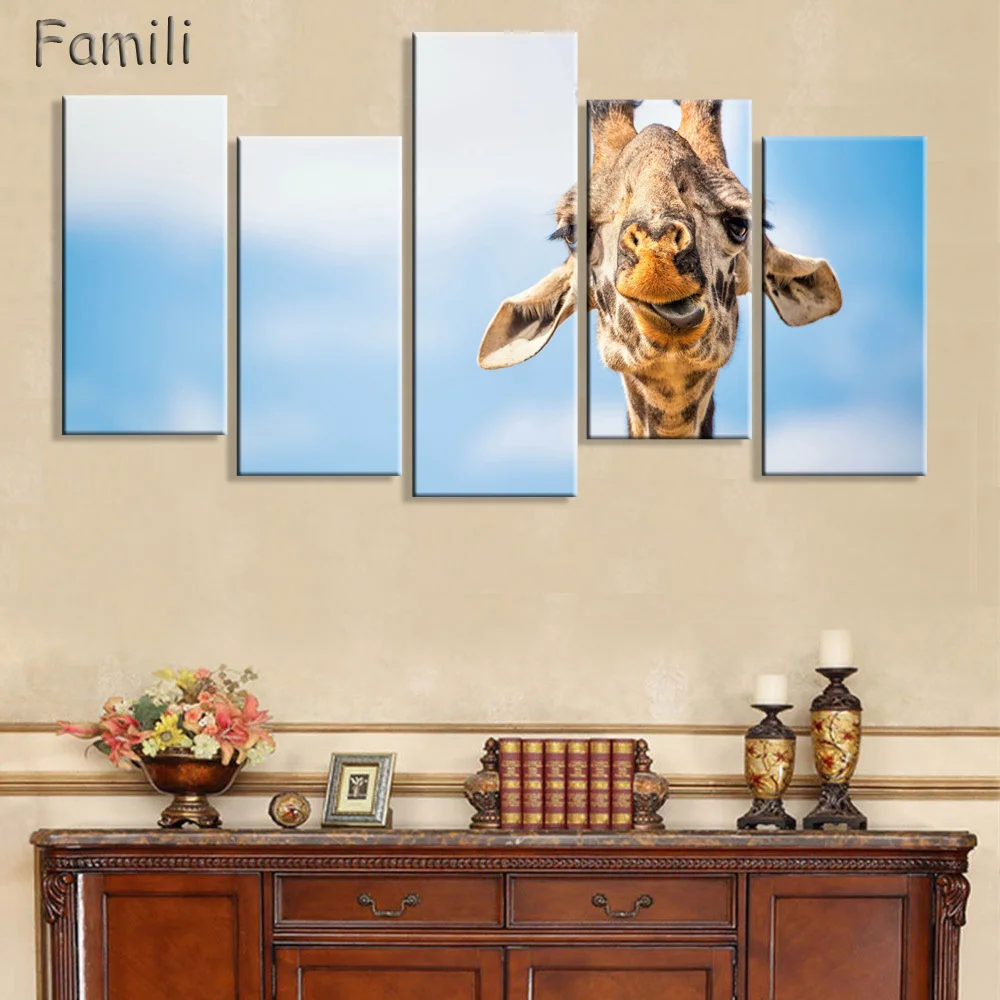 Печатные африканские жирафы холст живопись 5 панелей стандартная картина для