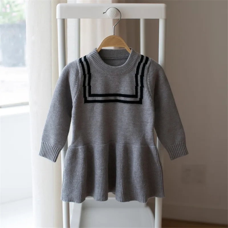 Платье-Свитер для маленьких девочек цвет розовый серый милая детская рубашка