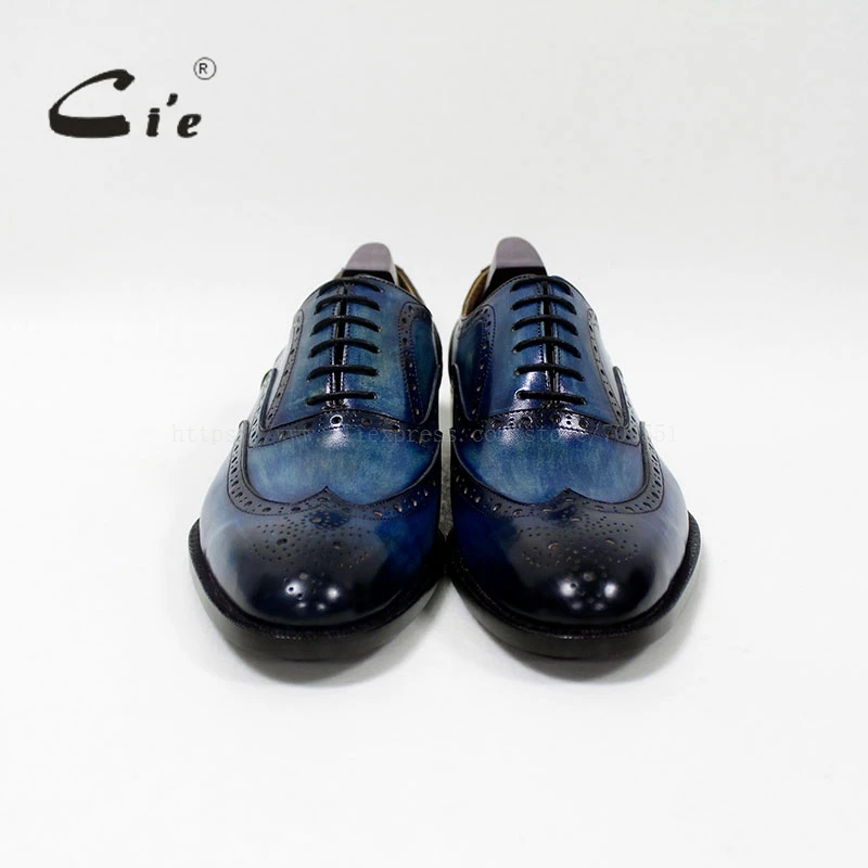 cie square toe brogues medallion 100%genuine calf leather outsole men dress patina blue shoe handmade OX-10-06 | Обувь
