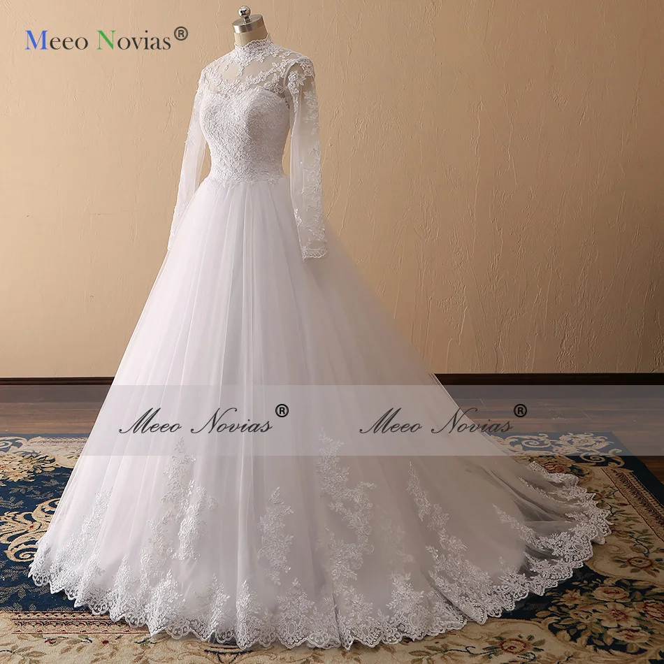 Meeo Novias Новое свадебное платье с высоким воротом и длинным рукавом 2019 IIIusion