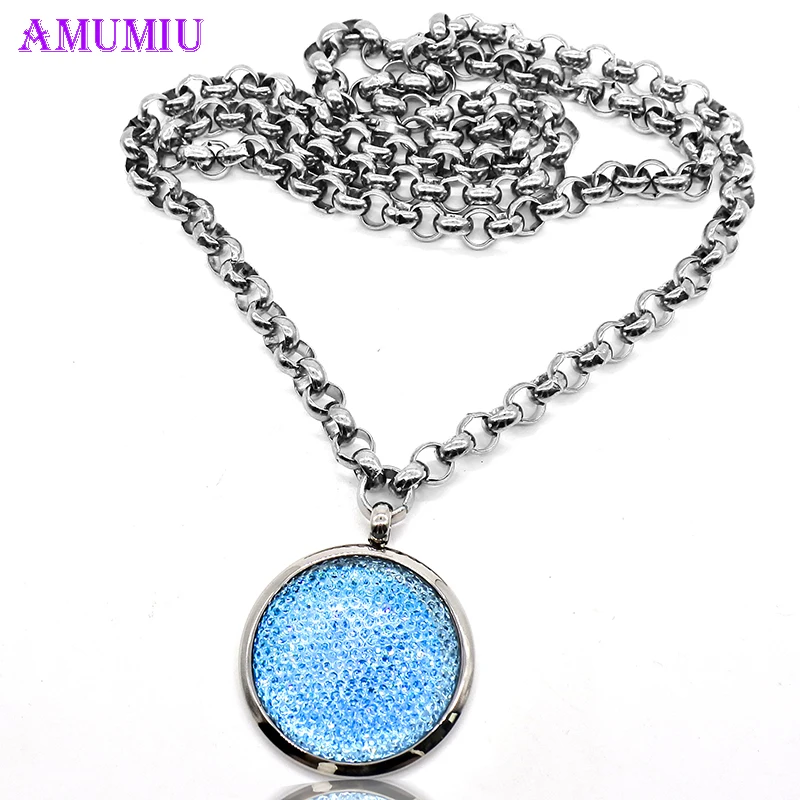 AMUMIU женский круглый маленький кулон с голубым кристаллом бижутерия серебристого