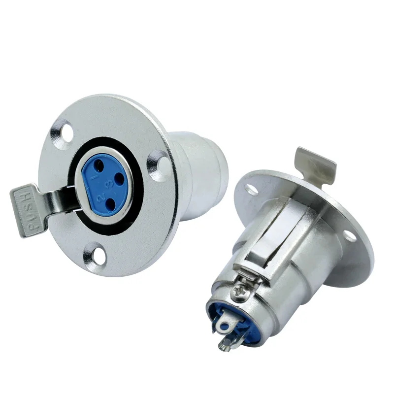 

100pcs Nickel Plated 3PIN XLR Connector 3 Holes Panel Mount Push-type Female XLR Aviation Connector Audio XLR Adapter