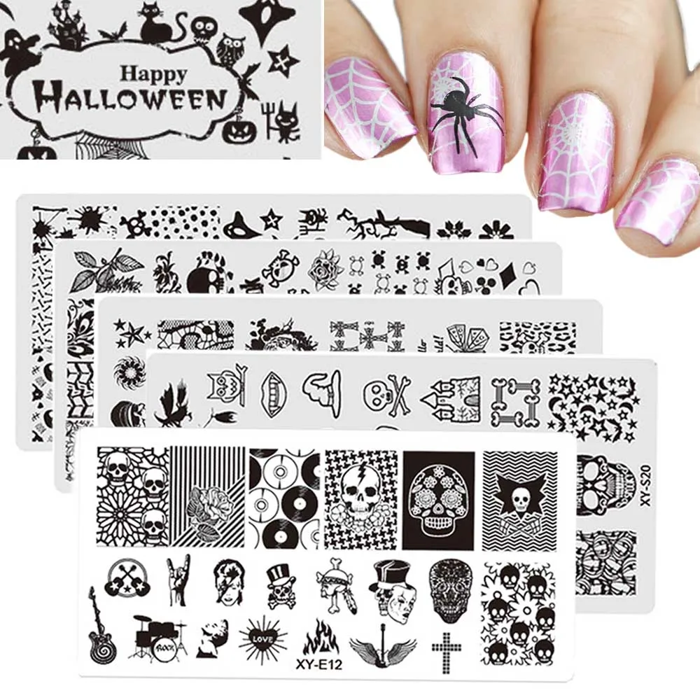 1pcs Halloween Nail Stamping Templates Spider Skull Image Plates For Nails Fashion Manicure Decorations Tools TRXYS/XYE|Шаблоны для