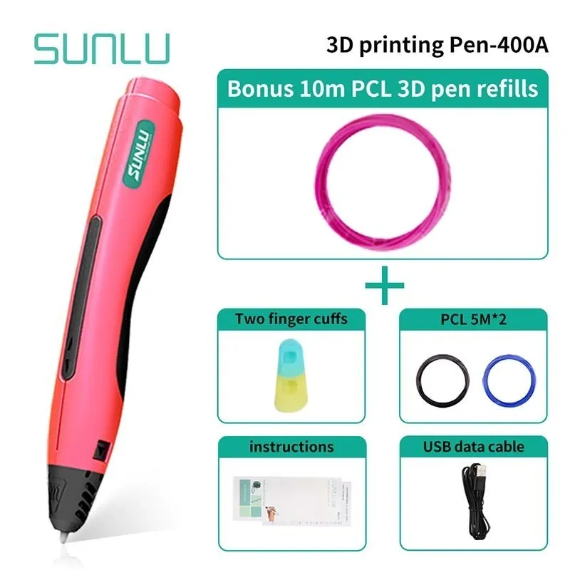 400A-Pink-10.1 SUNLU 3D scible ручка для детей Рождественский подарок для детей и взрослых низкая температура PCL 3D ручки - Цвет: 400A-Pink-10.1