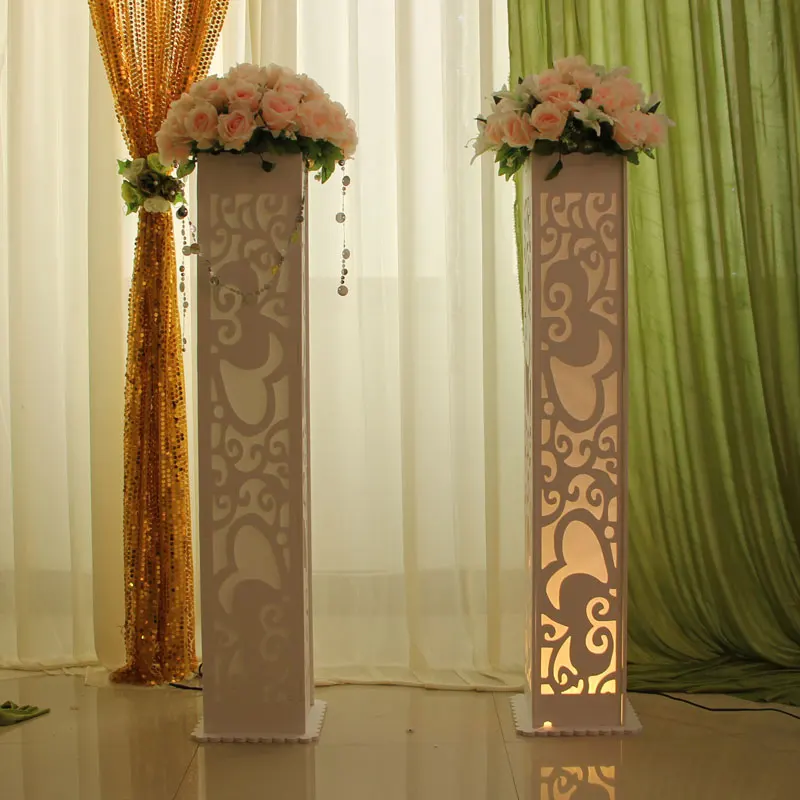 

6pcs/lot 115*20*20cm Aisle Carved Pillar Wedding Road Lead Stand With LED Light Built-In Free shipping