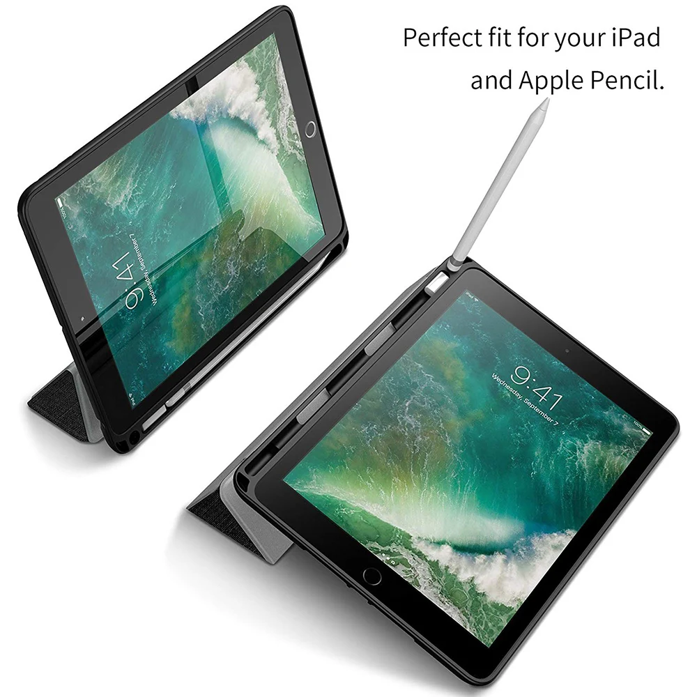 Чехол для нового iPad 9,7 дюймов с держателем карандаша Смарт из искусственной кожи ткань текстура мягкий силиконовый чехол teclado coque