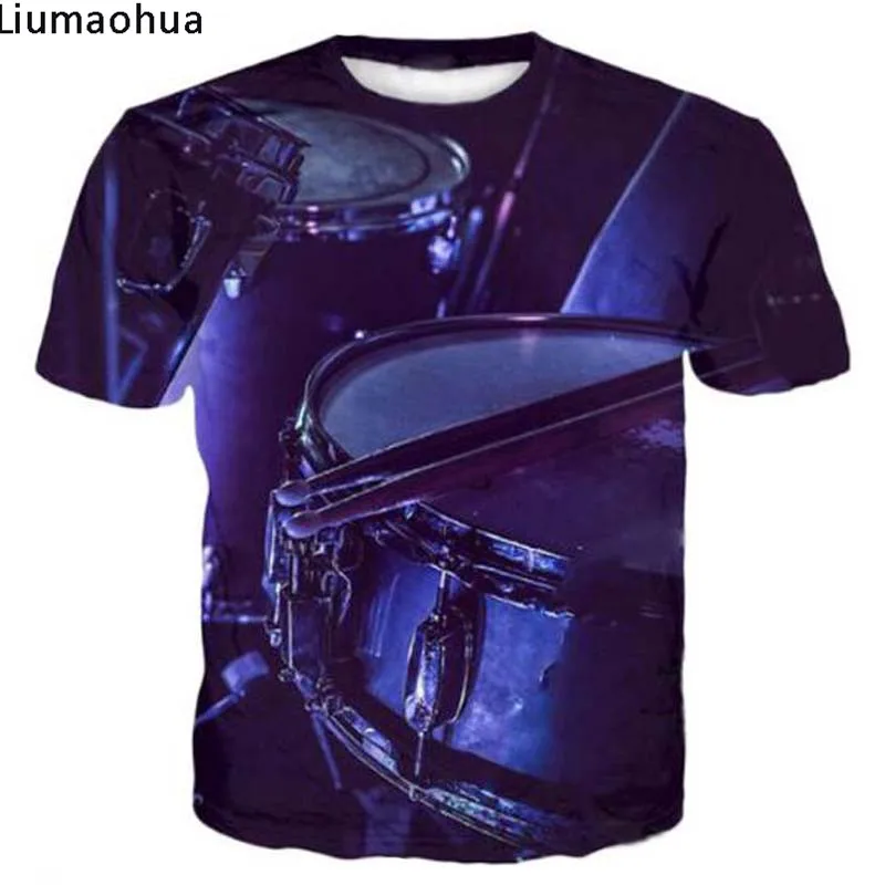 

2018 Blu Tamburo strumento musicale Flat 3D Full Print T-Shirt Manica corta Camicia Fashion Hip-Hop Top T-Shirt Boy and Girl