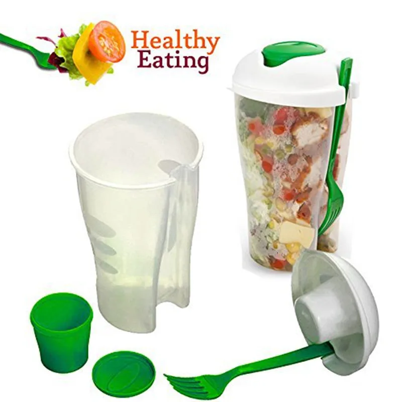 Свежий Салат Контейнер Где Подают Обед Чашку с Портативный Шейкер и Вилка Набор