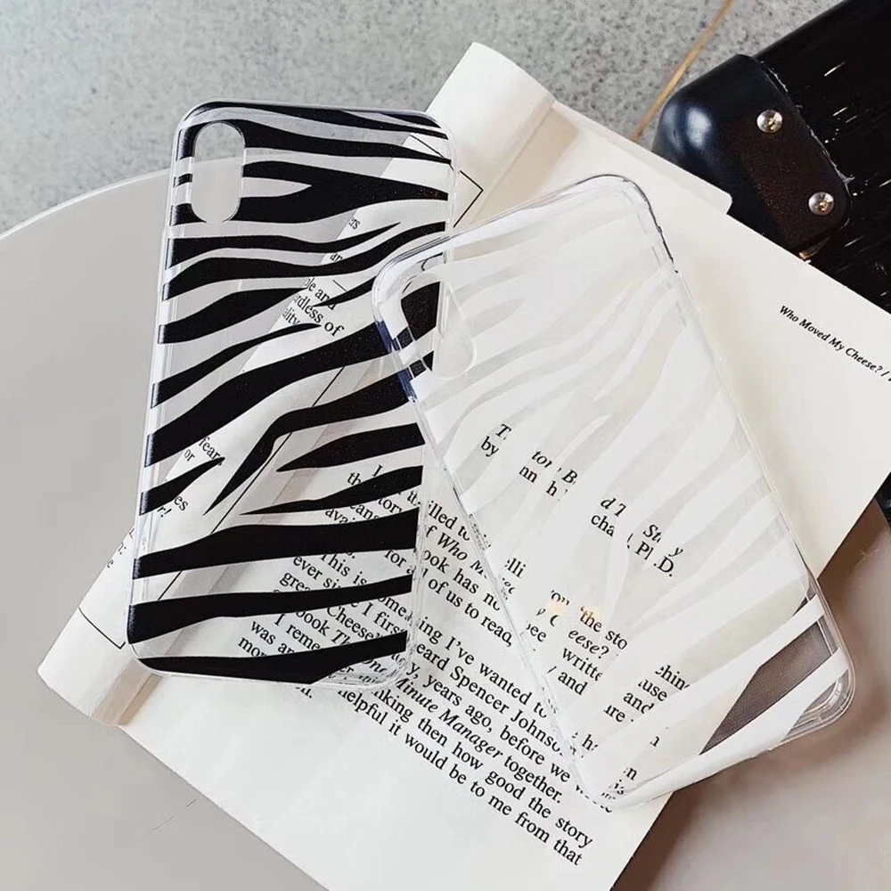 MYSUN Case For iPhone XS Max XR X 6 6S 7 8 Plus Soft TPU Zebra Stripe Full Body Transparent Phone Back Cover Cases Gift |