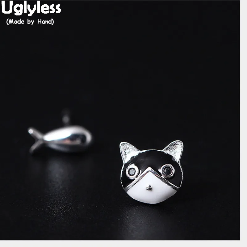 Женские серьги-гвоздики из серебра 100% пробы с натуральным 925 в виде кошки