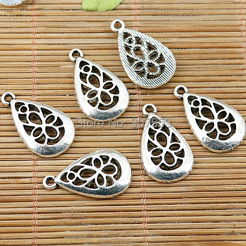 

50pcs tibetan silver tone tear shaped hollow floral drop charms EF1907
