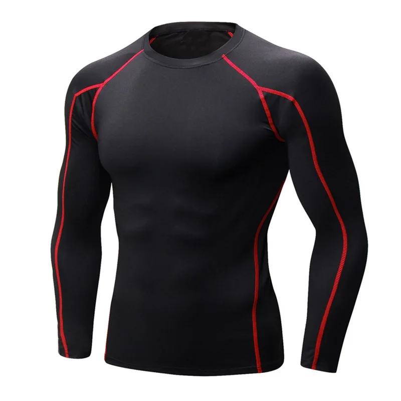 Black-Red Line Pui men tiua демисезонные мужские спортивные тянущиеся быстросохнущие компрессионные облегающие футболки с длинными рукавами для фитнеса и бега - Цвет: Black-Red Line