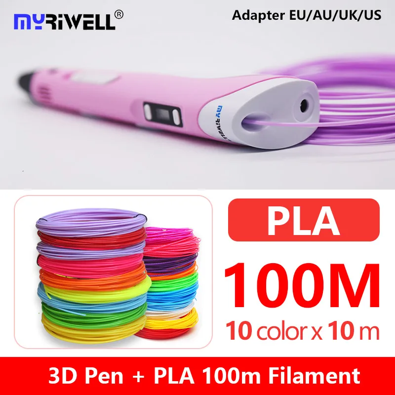 Myriwell RP-100B 3d Ручка с светодиодный дисплей pla 1,75 мм abs нити 3d ручка 3 d ручка с 100 м abs для детей подарок на день рождения
