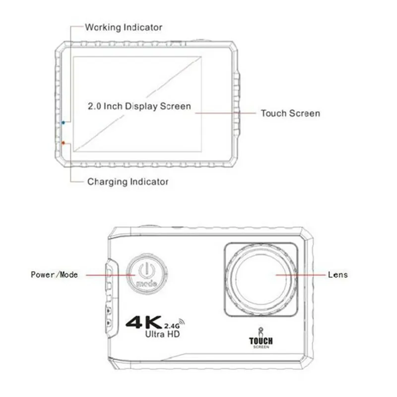 DHL 10 шт./партия F100B экшн-камера 4 K Ultra HD 2,4G Wifi мини-камера 2,0 сенсорный экран 1080 P Cam видео открытый шлем Camara