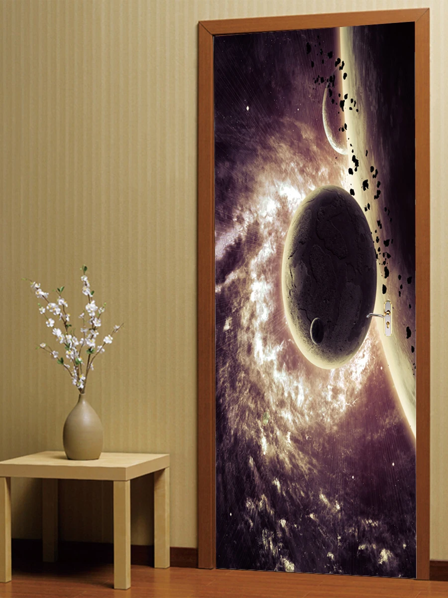 2pcs 77*200cm Universe with Glue Self Adhesive Wallpaper PVC 3D Wall Sticker Brick Waterproof Paper For Door Cover | Дом и сад