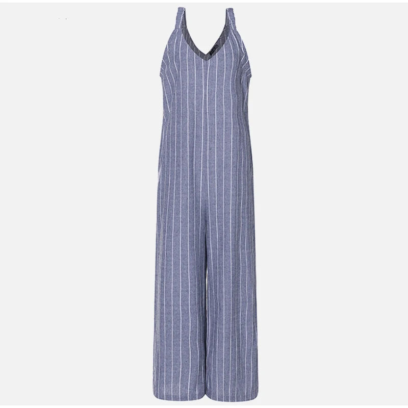 Oversized Women's Striped Cotton Loose Jumpsuit OL Work Wide Leg Sleeveless Romper Womens Plus Size Summer Casual Overalls