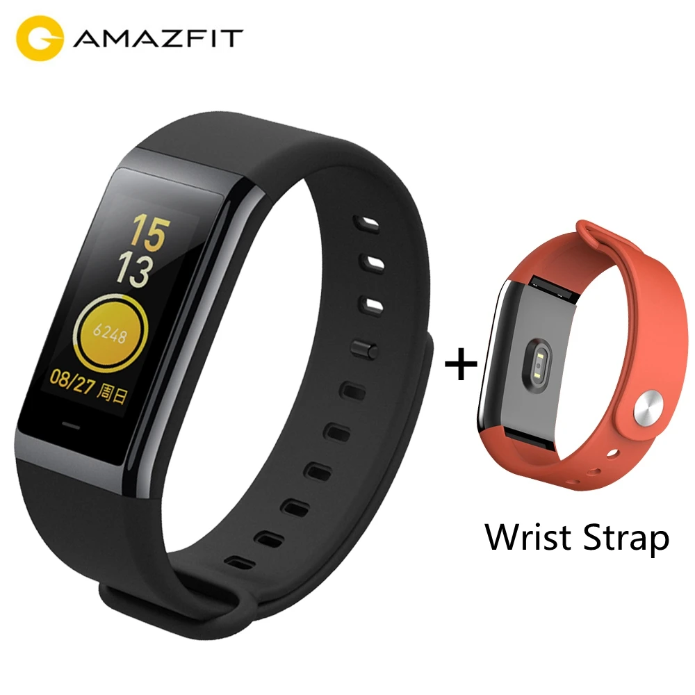 Фитнес-браслет Xiaomi Amazfit Cor английская версия Midong Smart Band 1,2" цветной экран 5 атм водонепроницаемый смарт-браслет - Цвет: Add Orange Red Strap