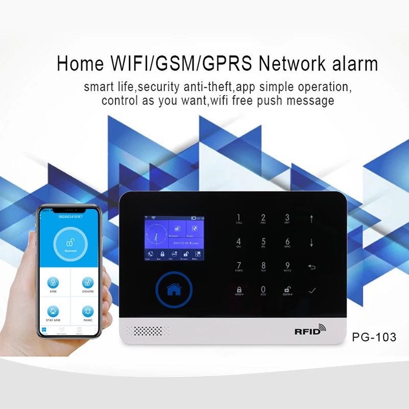 Беспроводная домашняя охранная Wi-Fi GSM GPRS Сигнализация приложение пульт дистанционного управления RFID карта Arm Disarm EN RU ES PL DE переключаемый