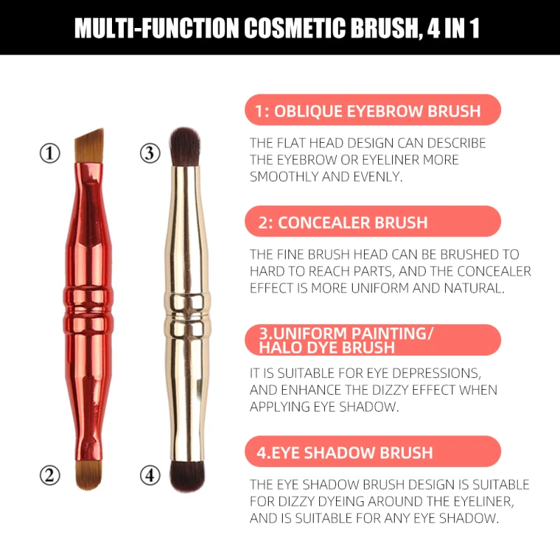 4 многофункционального макияжа Borstel Roestvrij Staal Telescope Handvat Rayon Borstel Houten Make-up Borstel Make-up Artiest