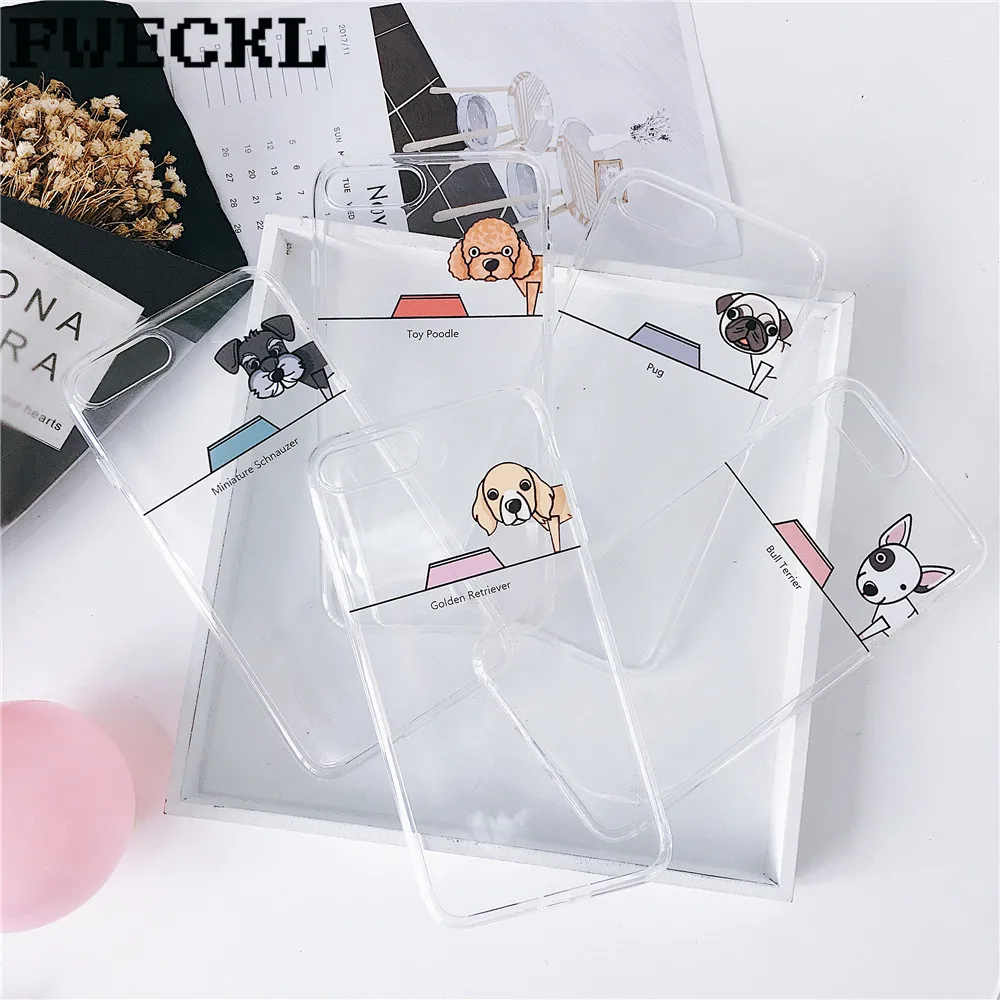 FWECKL Transparent Cute Cartoon DOG Case For 6 6S 7 8 Plus X Silicone iPhone XR XS MAX Silicon Cover pet |