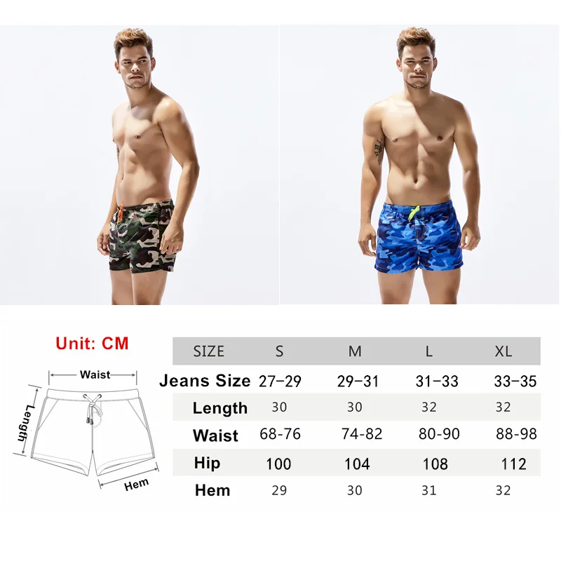 RAY GRACE Mens Beach Shorts Camouflage Breathable Beachwear With Pockets Summer Bermuda Surfing Board Swimming Swimsuit |