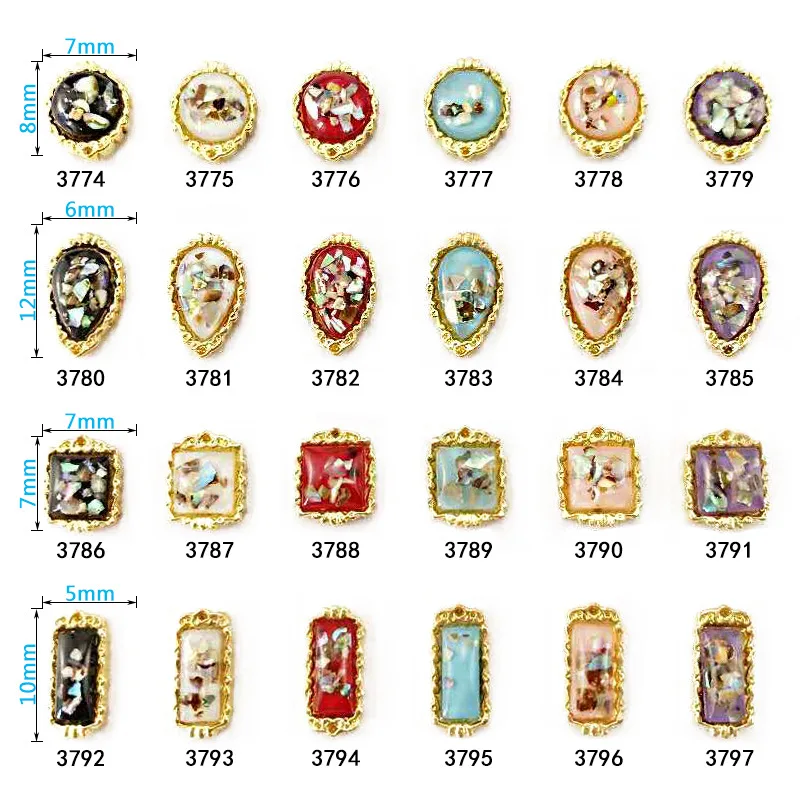 

100pcs 20 Designs 3D Alloy Gem Shell AB Flatback Multi-Colors Nail Rhinestones Nail Charms For Nail Art Decor Jewelry Stones V#1