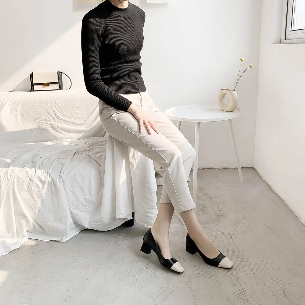 Туфли лодочки женские из натуральной кожи повседневная обувь на толстом каблуке